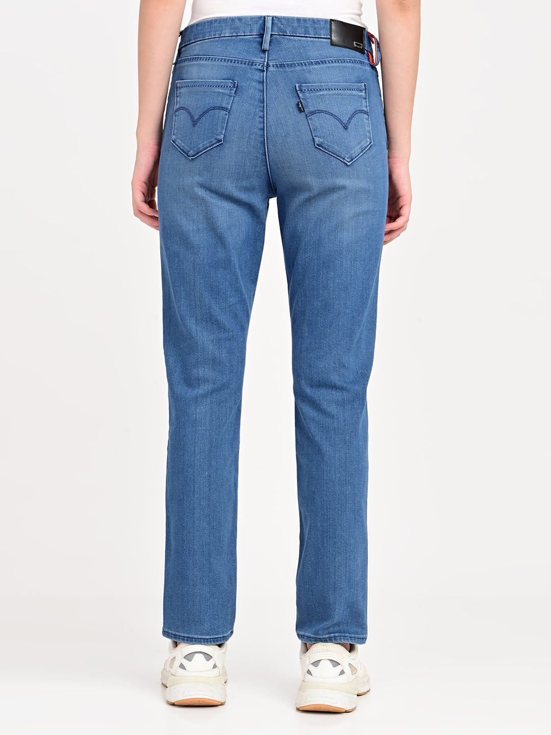 Women's 724 Blue Slim Straight Fit High Rise Redloop Jeans - bac View
