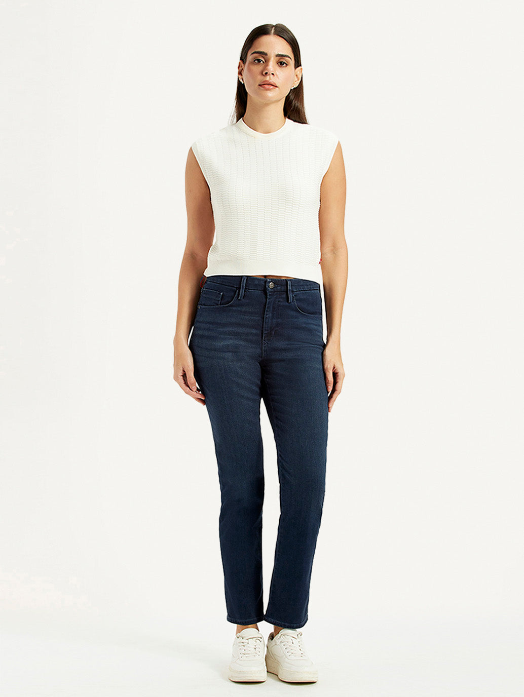 Women's Redloop 724 Dark Blue Straight Fit High Rise Jeans - Front View