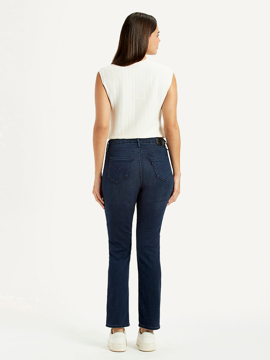 Women's Redloop 724 Dark Blue Straight Fit High Rise Jeans - Back View