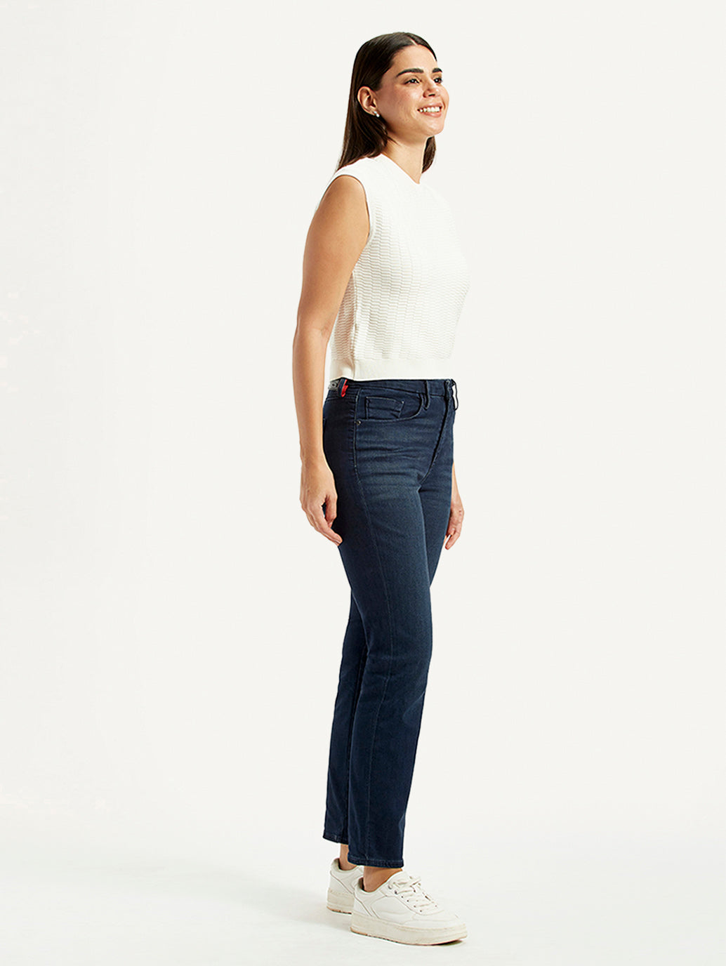 Women's Redloop 724 Dark Blue Straight Fit High Rise Jeans - Side View