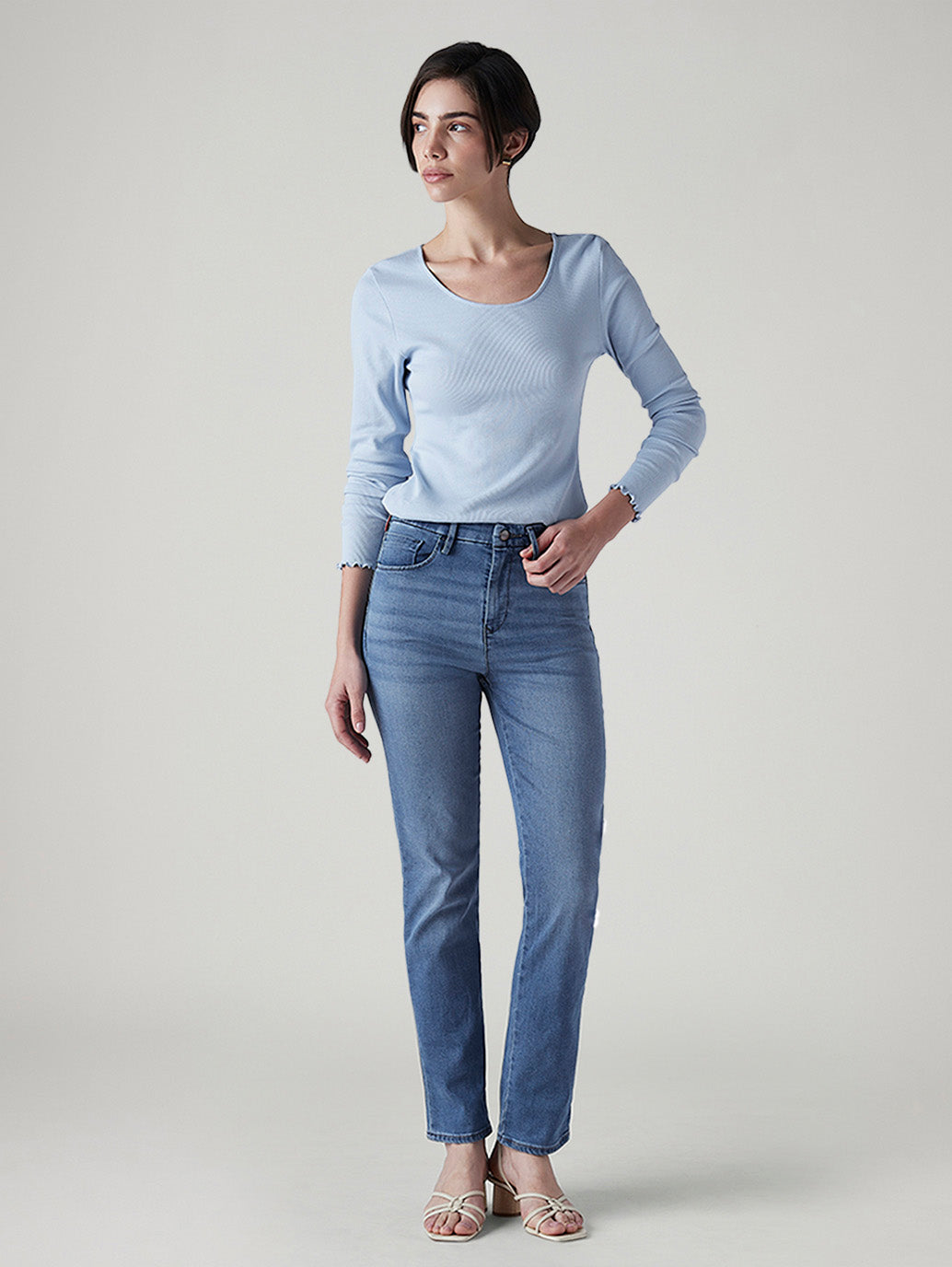 Women's 724 Blue Slim Straight Fit High Rise Redloop Jeans - Front View