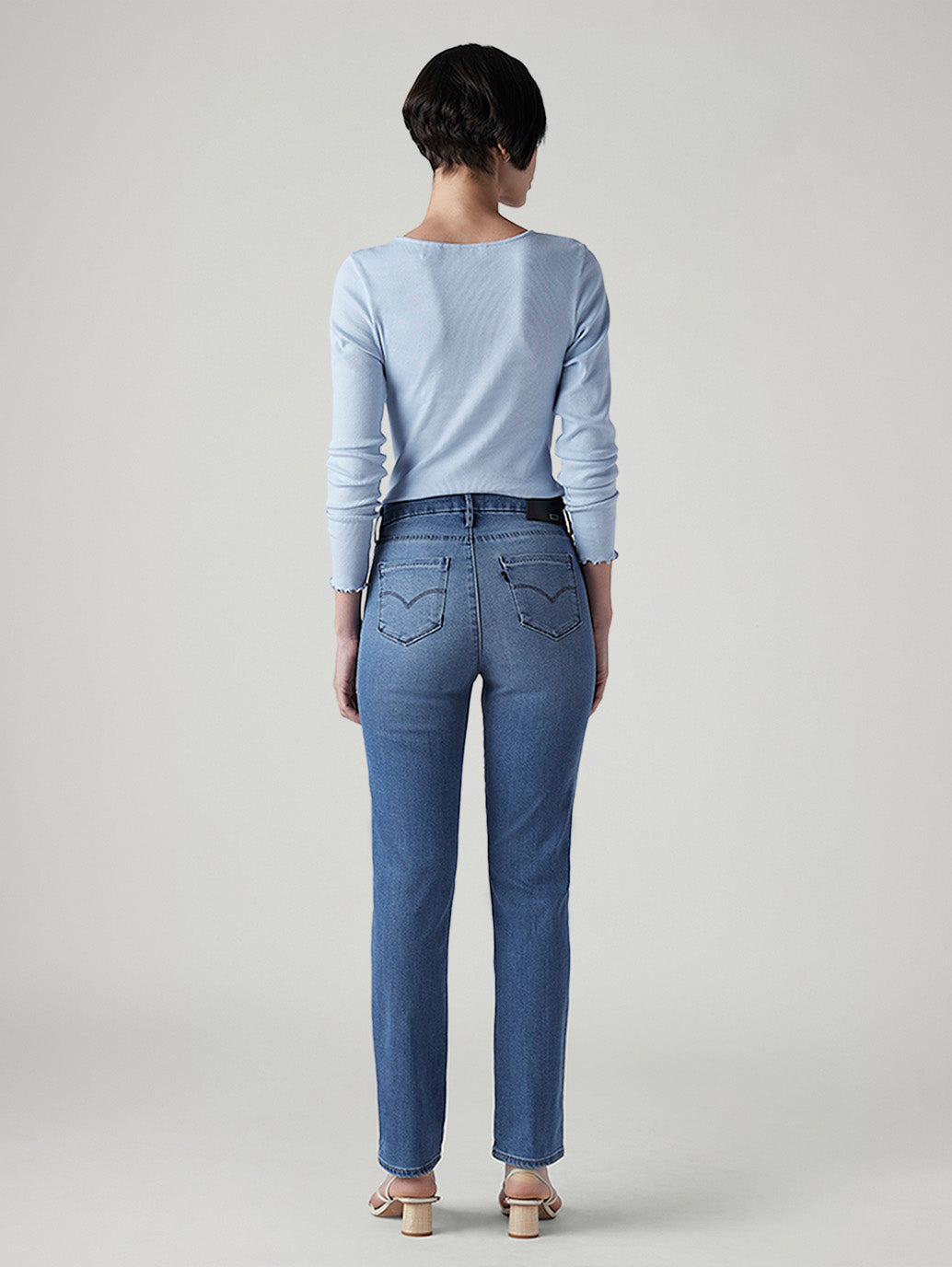 Women's 724 Blue Slim Straight Fit High Rise Redloop Jeans - Back View