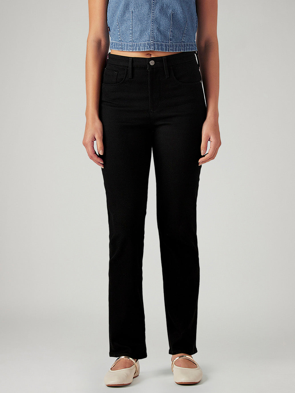 Women's 724 Black Slim Straight Fit High Rise Redloop Jeans - Front View