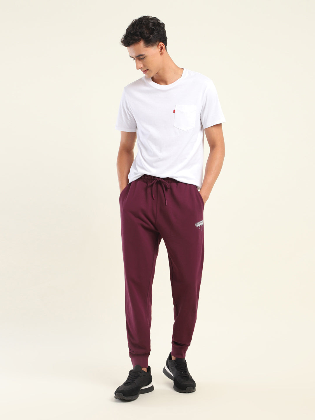 Men's Regular Fit Red Joggers - Front View