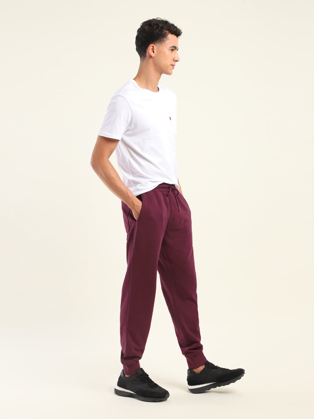 Men's Regular Fit Red Joggers - Side View