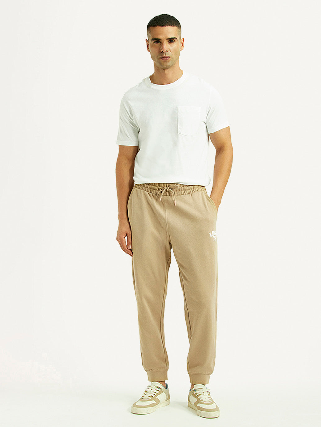 Men's Beige Solid Utility Joggers