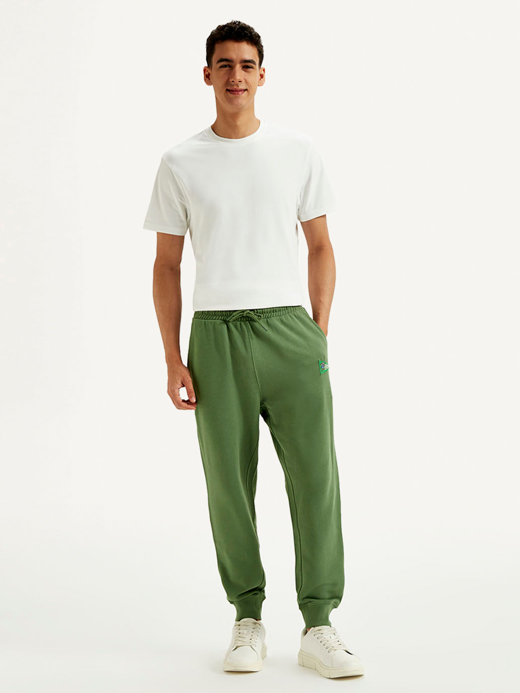 Men's Green Solid Utility Joggers - Front View