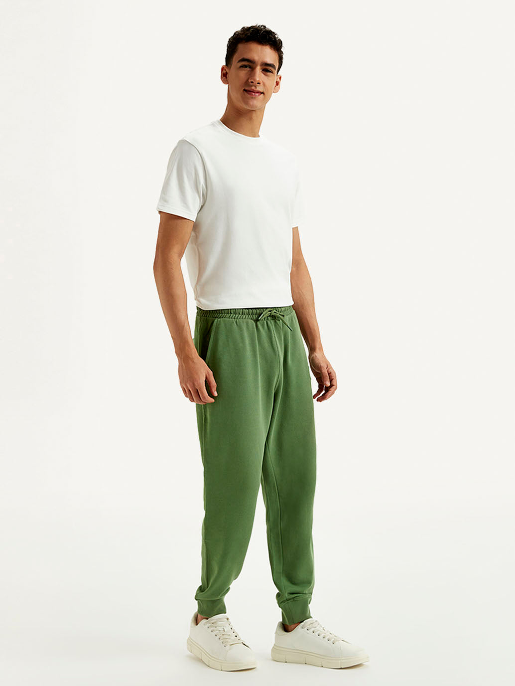 Men's Green Solid Utility Joggers - Side View