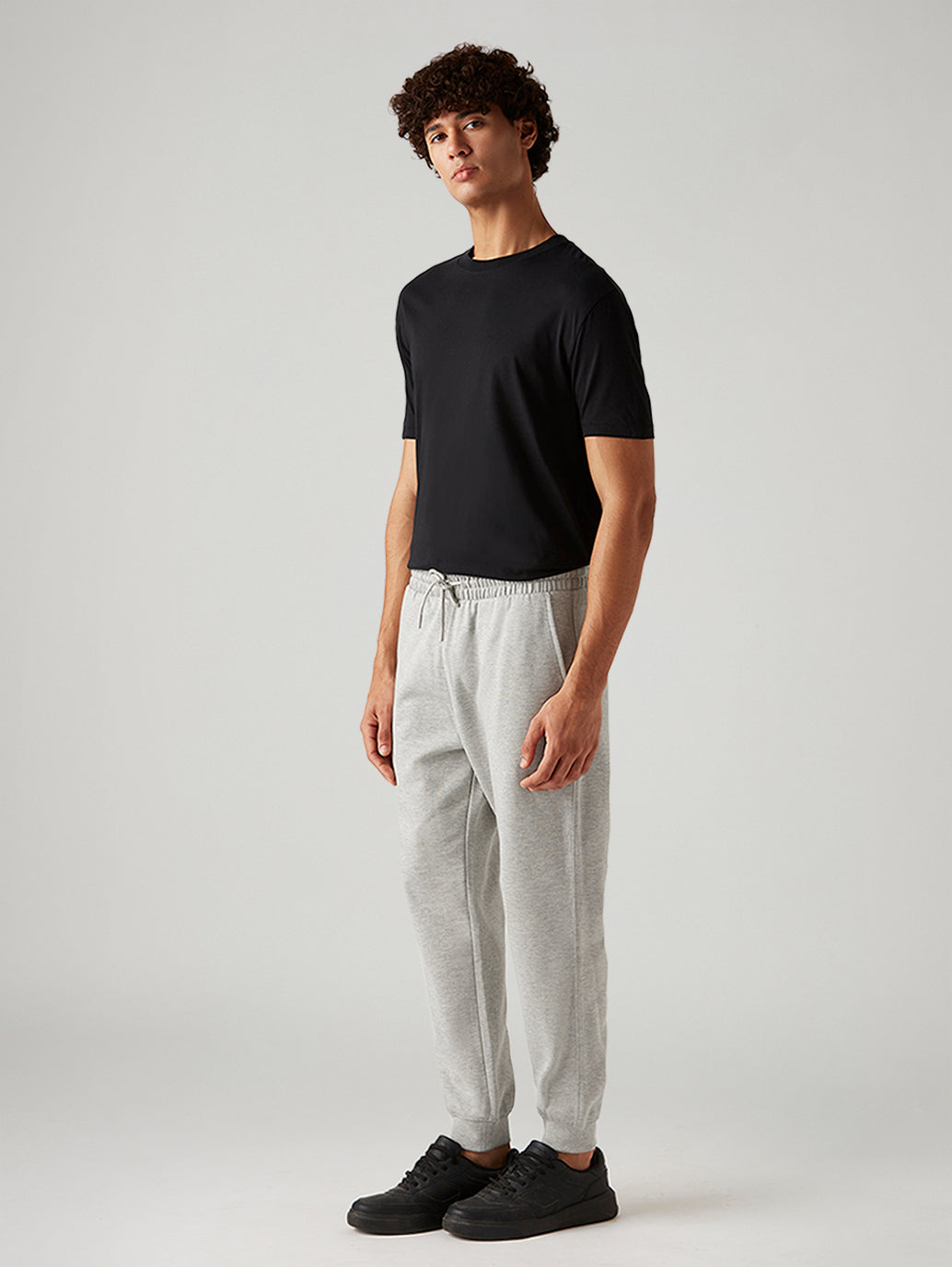 Men's Light Grey Mid Rise Joggers - Side View