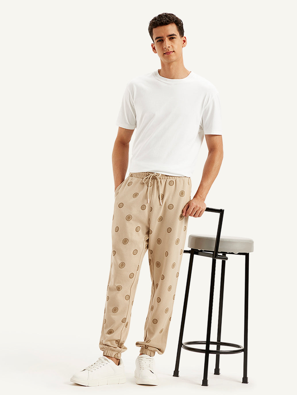 Men's Beige Regular Fit Joggers - Styleshot View