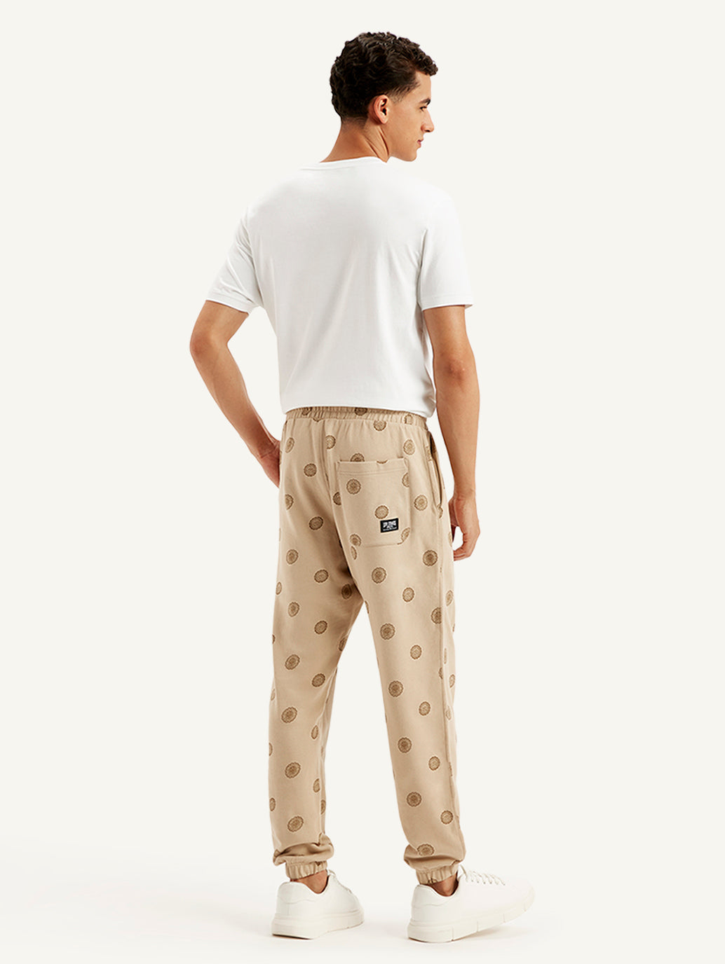 Men's Beige Regular Fit Joggers - Back View
