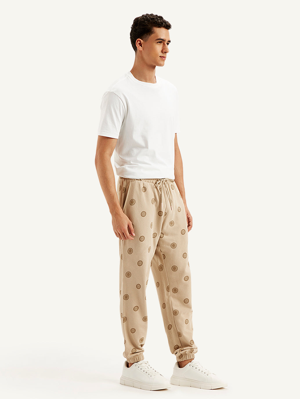Men's Beige Regular Fit Joggers - Side View