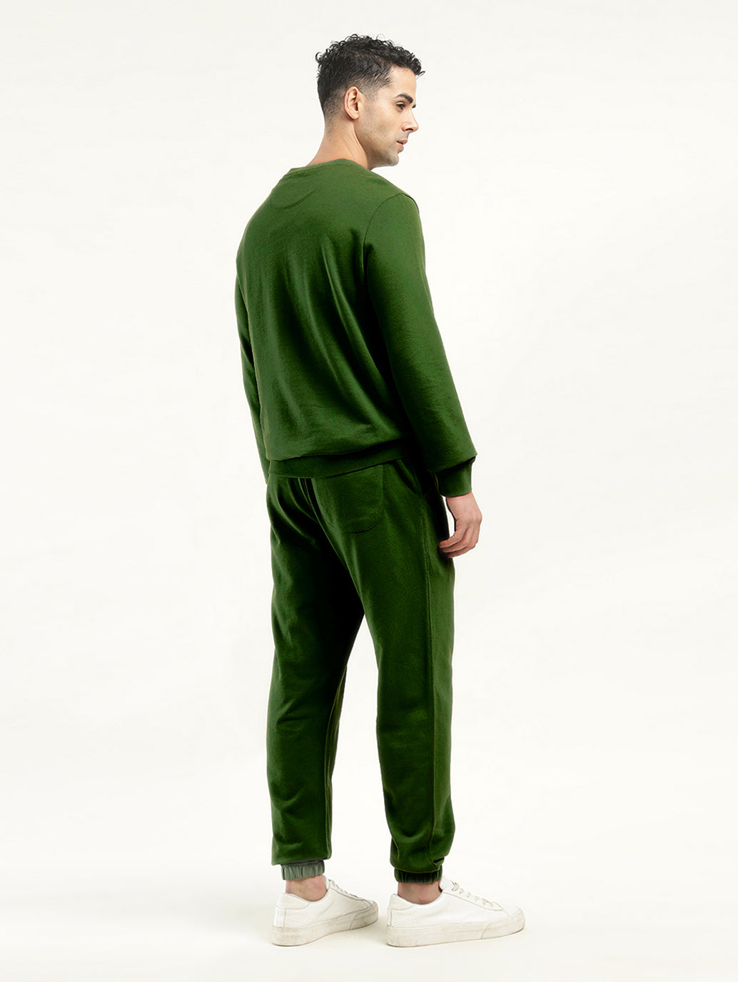 Men's Green Regular Fit Trousers - Back View