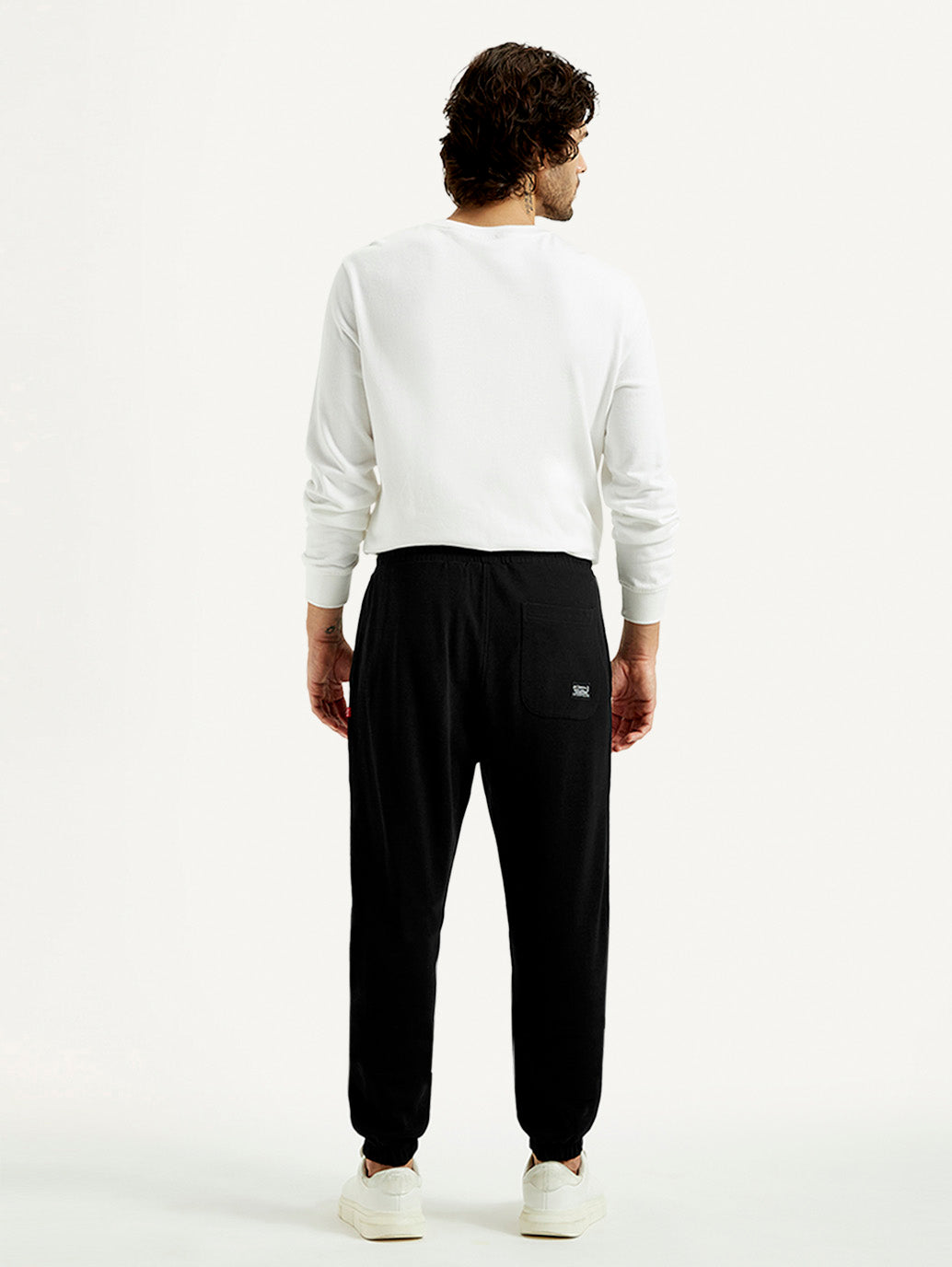 Men's Black Solid Joggers - Back View