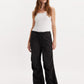 Women's Mid Rise Black Baggy Fit Cargo Trousers - 1 View