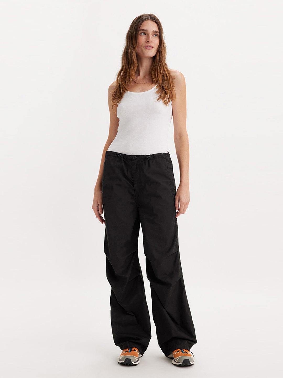 Women's Mid Rise Black Baggy Fit Cargo Trousers - 1 View