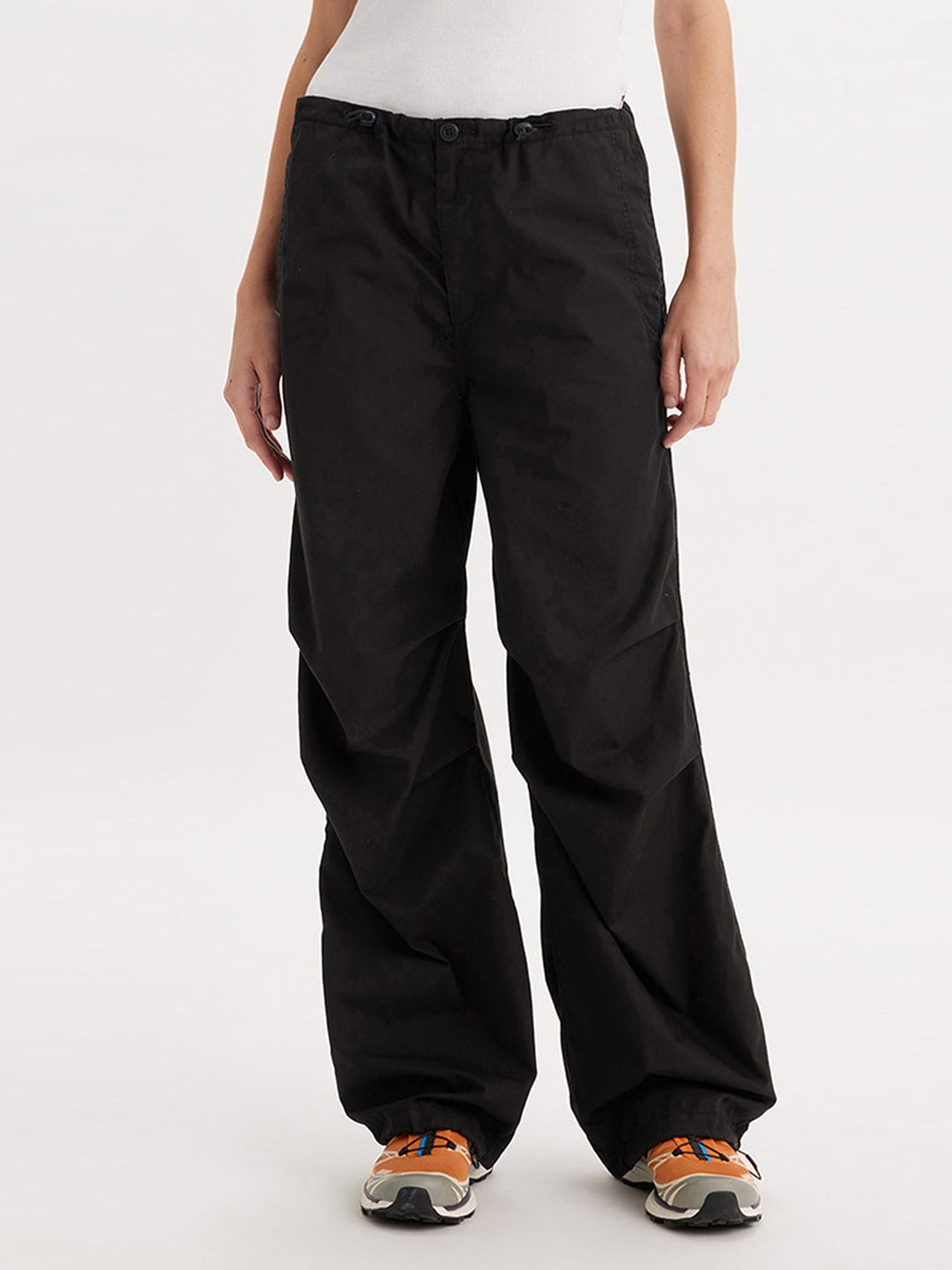 Women's Mid Rise Black Baggy Fit Cargo Trousers - 2 View