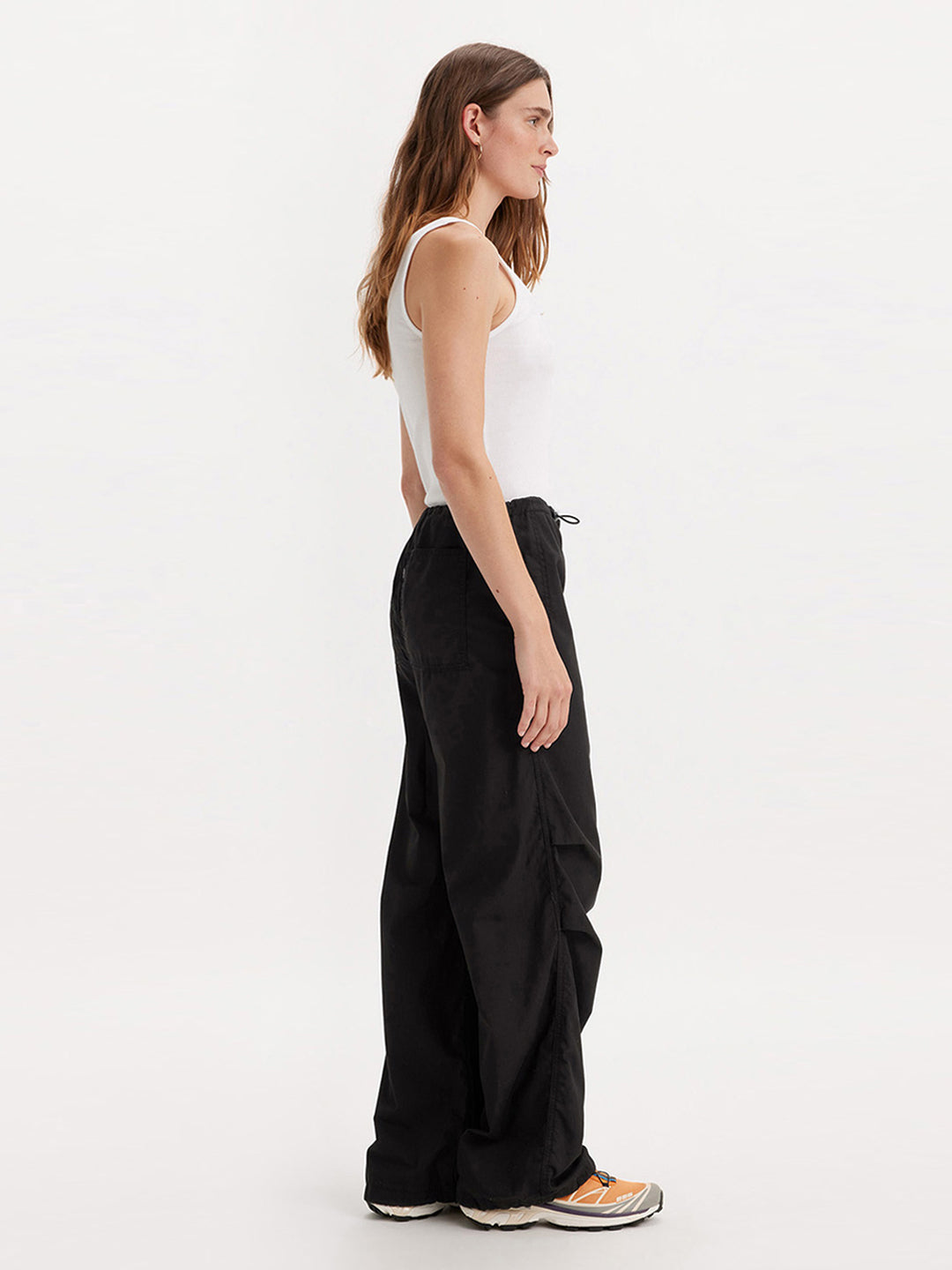 Women's Mid Rise Black Baggy Fit Cargo Trousers - 3 View