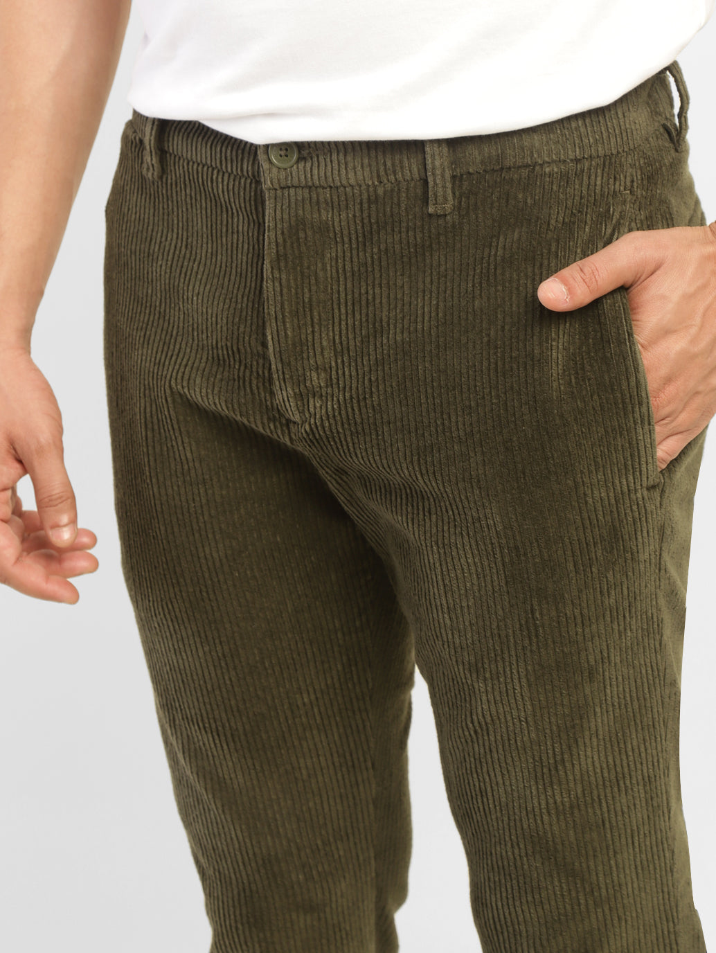 Men's Green Regular Fit Trousers - FrontDetails View