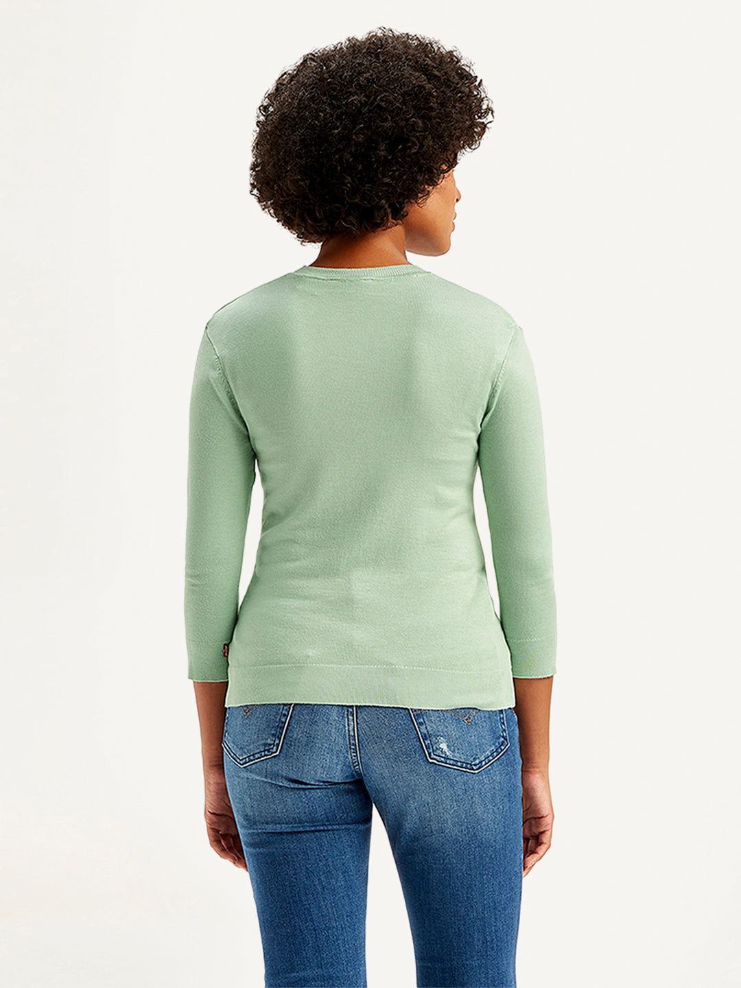 Women's Solid Green Crew Neck Sweater - Back View