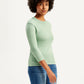 Women's Solid Green Crew Neck Sweater - Side View