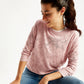 Women's Self Design Light Pink Crew Neck Sweater - Elevated View