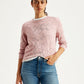 Women's Self Design Light Pink Crew Neck Sweater - Styleshot View