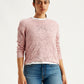 Women's Self Design Light Pink Crew Neck Sweater - Front View