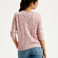 Women's Self Design Light Pink Crew Neck Sweater - BAck View