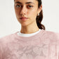 Women's Self Design Light Pink Crew Neck Sweater - Details View