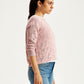 Women's Self Design Light Pink Crew Neck Sweater - Side View