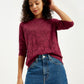 Women's Self Design Maroon Crew Neck Sweater - Elevated View