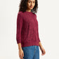 Women's Self Design Maroon Crew Neck Sweater - Side View