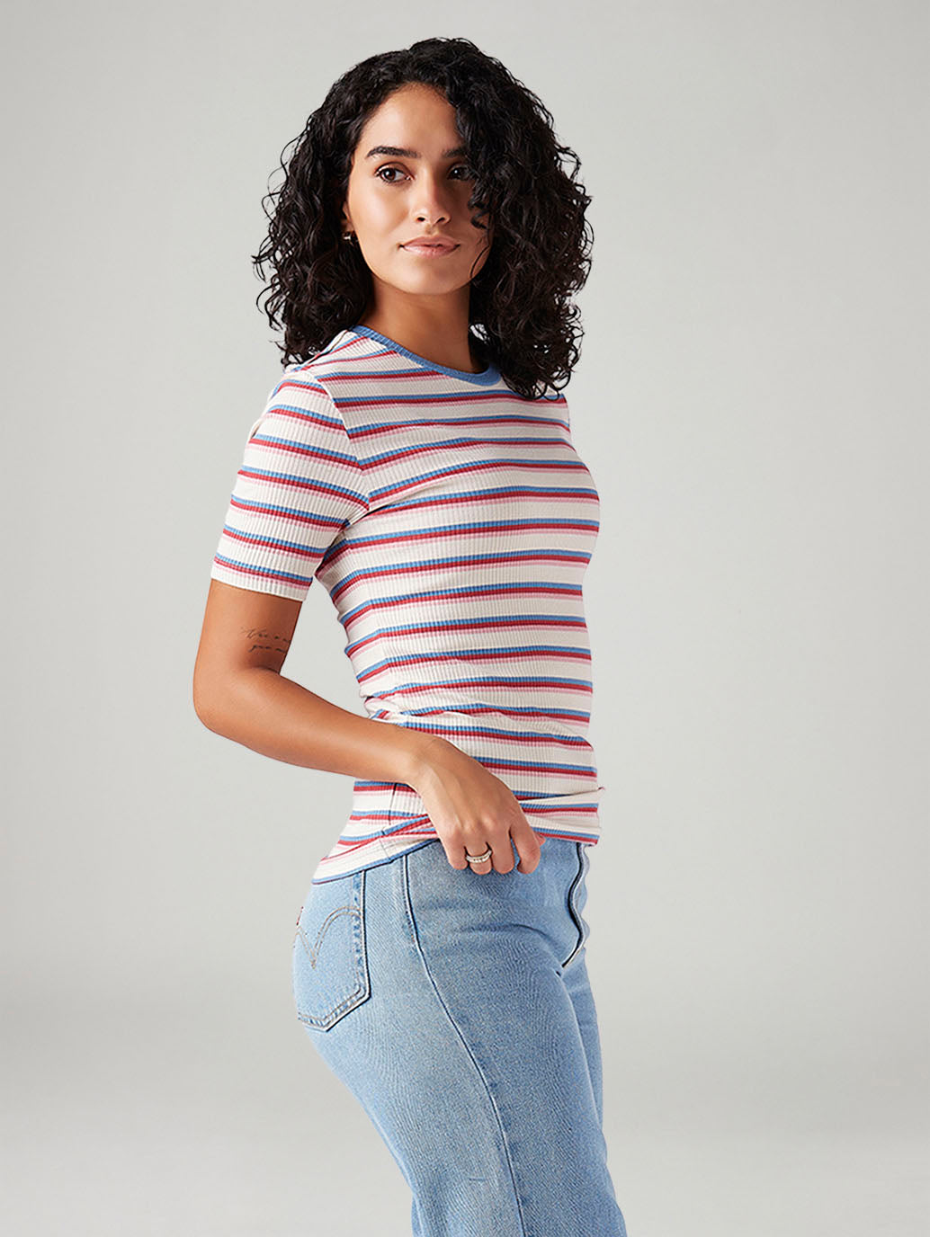 Women's Striped Slim Fit Ribbed Top