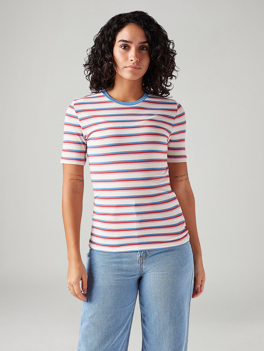 Women's Striped Slim Fit Ribbed Top - Front View