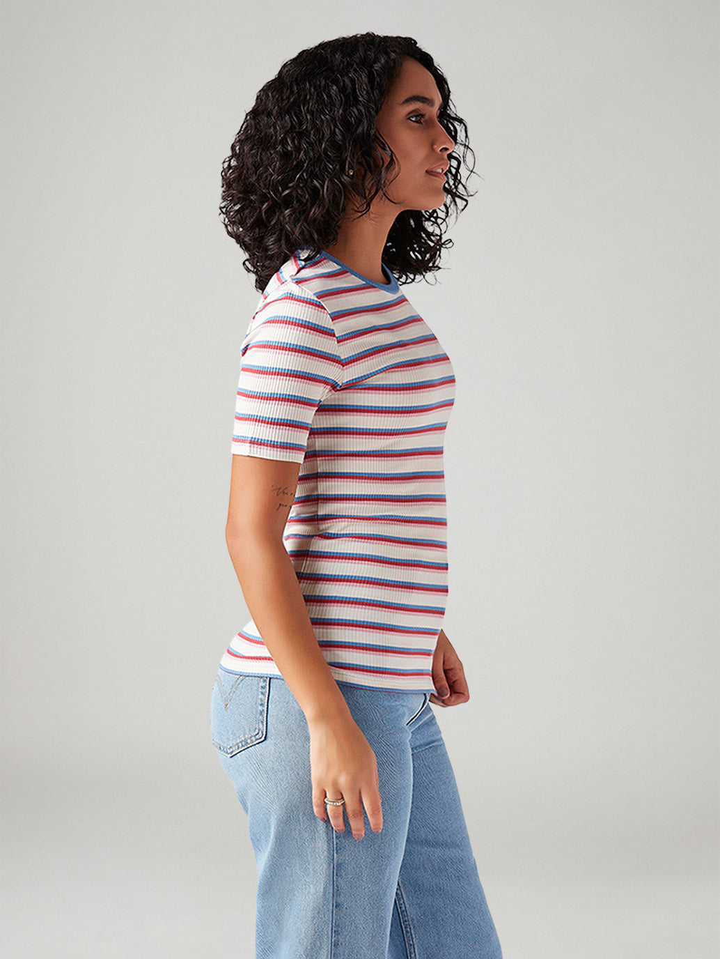 Women's Striped Slim Fit Ribbed Top - Side View