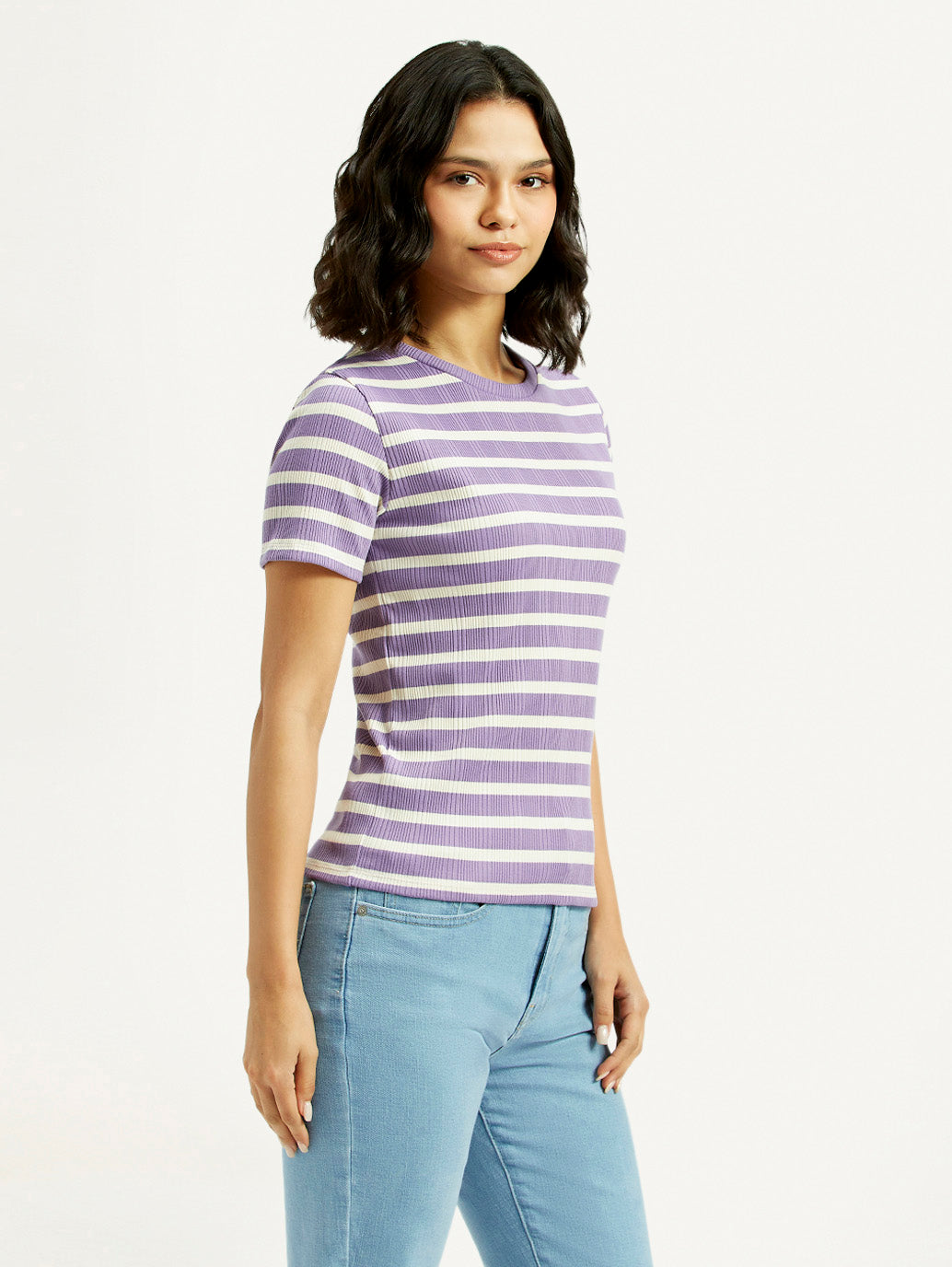 Women's Striped Slim Fit T-shirt - Side View