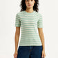 Women's Striped Light Green Slim Fit T-shirt - Front View