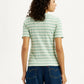 Women's Striped Light Green Slim Fit T-shirt - Back View