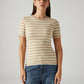 Women's Striped Beige Slim Fit T-shirt - Front View