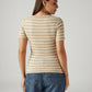 Women's Striped Beige Slim Fit T-shirt - Back View