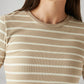Women's Striped Beige Slim Fit T-shirt - Detail View