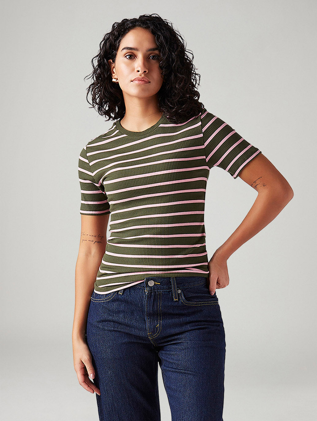 Women's Striped Slim Fit Ribbed Top