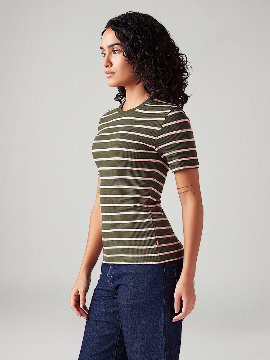 Women's Striped Slim Fit Ribbed Top - Side View