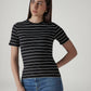 Women's Striped Black Slim Fit Ribbed T-shirt - Styleshot View