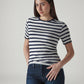 Women's Striped White Slim Fit Ribbed T-shirt - Styleshot View