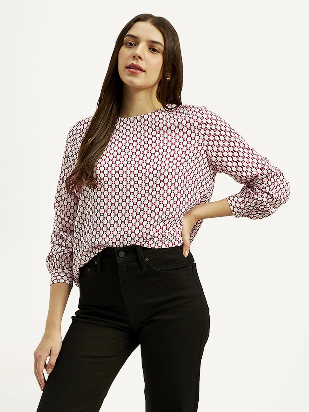 Women's Geometric Round Neck Top - Styleshot View