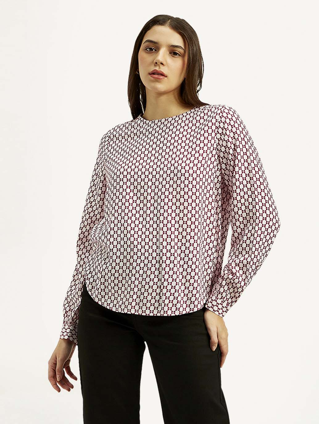 Women's Geometric Round Neck Top - Front View