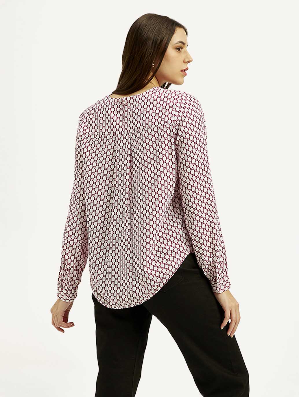 Women's Geometric Round Neck Top - Back View