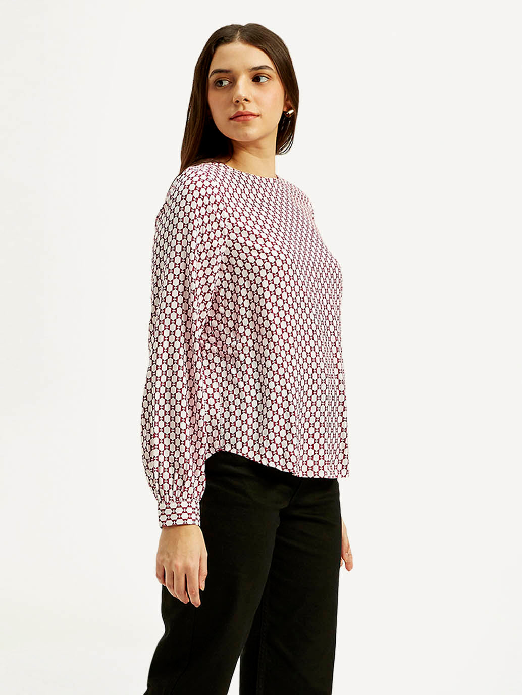 Women's Geometric Round Neck Top - Side View